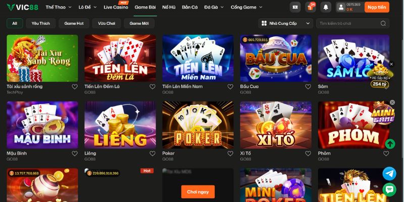 Trải nghiệm game bài đổi thưởng đỉnh cao tại nhà cái VIC88